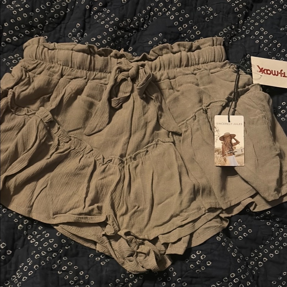 Tan High Waist Ruffle Shorts